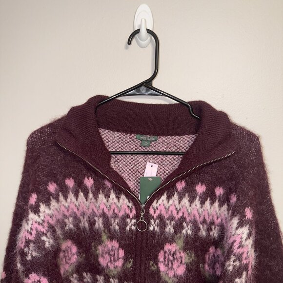 Wild Fable NWT Cropped Fair Isle Zip Sweater XS Burgundy Pink Cozy - Picture 3 of 7